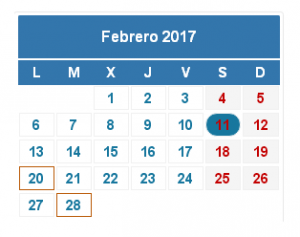 2017 Calendario fiscal Febrero
